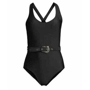 No Boundaries One Piece Swimsuit Sz L Black Edgy Belted Bathing Suit Pool Beach